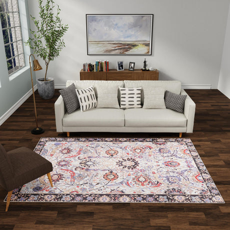 Washable Ivory 5' 1 x 8' Timeless Rectangle Area Rug Easy to Clean Stain Resistant & Durable Traditional Classic Vintage Design Carpet for Sale at Rug Engine