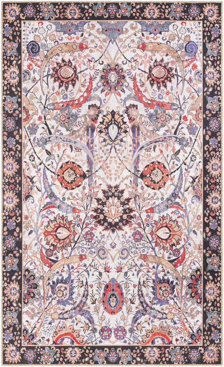 Washable Ivory 5' 1 x 8' Timeless Rectangle Area Rug Easy to Clean Stain Resistant & Durable Traditional Classic Vintage Design Carpet for Sale at Rug Engine