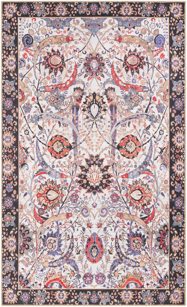 Washable Ivory 5' 1 x 8' Timeless Rectangle Area Rug Easy to Clean Stain Resistant & Durable Traditional Classic Vintage Design Carpet for Sale at Rug Engine