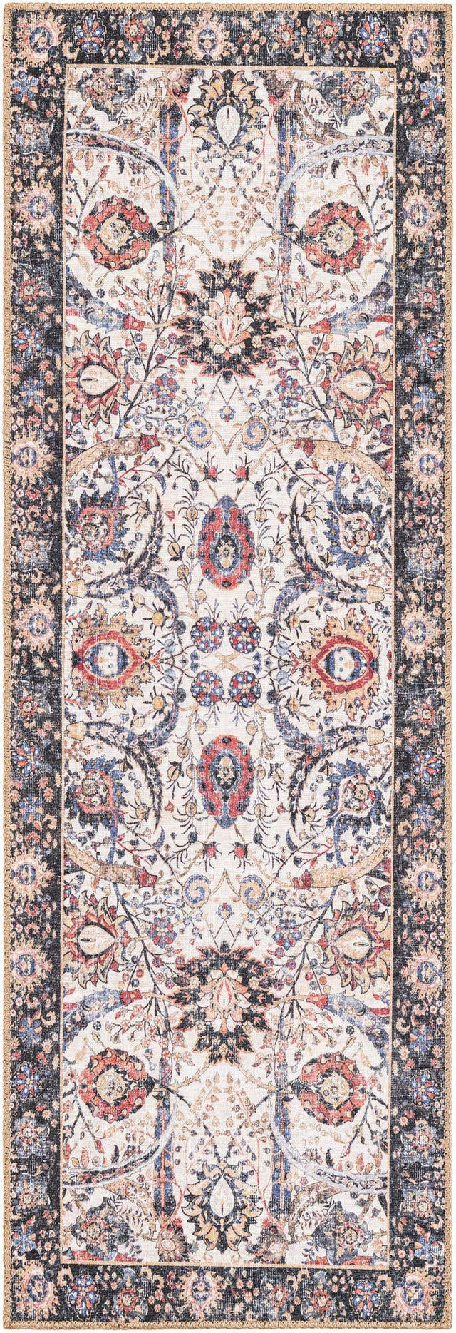 Washable Ivory 2' x 6' 1 Timeless Runner Area Rug Easy to Clean Stain Resistant & Durable Traditional Classic Vintage Design Carpet for Sale at Rug Engine
