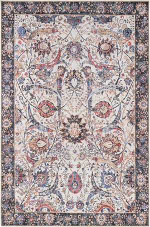 Washable Ivory 6' 1 x 9' Timeless Rectangle Area Rug Easy to Clean Stain Resistant & Durable Traditional Classic Vintage Design Carpet for Sale at Rug Engine