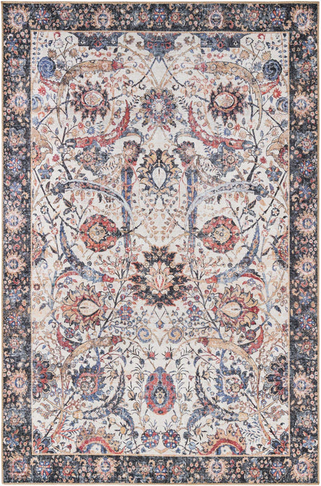Washable Ivory 6' 1 x 9' Timeless Rectangle Area Rug Easy to Clean Stain Resistant & Durable Traditional Classic Vintage Design Carpet for Sale at Rug Engine