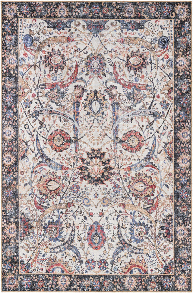 Washable Ivory 6' 1 x 9' Timeless Rectangle Area Rug Easy to Clean Stain Resistant & Durable Traditional Classic Vintage Design Carpet for Sale at Rug Engine