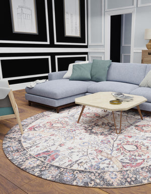 Washable Ivory 2' x 2' Timeless Round Area Rug Easy to Clean Stain Resistant & Durable Traditional Classic Vintage Design Carpet for Sale at Rug Engine