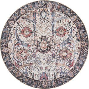 Washable Ivory 7' 10 x 7' 10 Timeless Round Area Rug Easy to Clean Stain Resistant & Durable Traditional Classic Vintage Design Carpet for Sale at Rug Engine