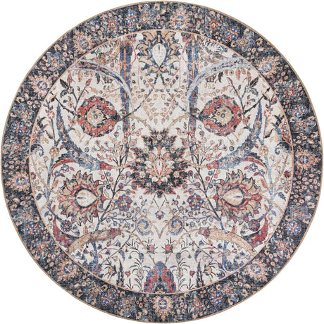 Washable Ivory 7' 10 x 7' 10 Timeless Round Area Rug Easy to Clean Stain Resistant & Durable Traditional Classic Vintage Design Carpet for Sale at Rug Engine