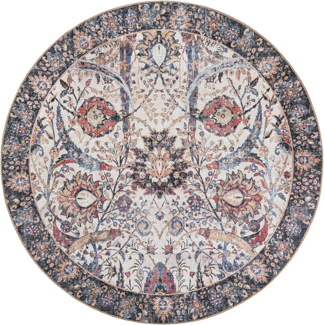 Washable Ivory 7' 10 x 7' 10 Timeless Round Area Rug Easy to Clean Stain Resistant & Durable Traditional Classic Vintage Design Carpet for Sale at Rug Engine