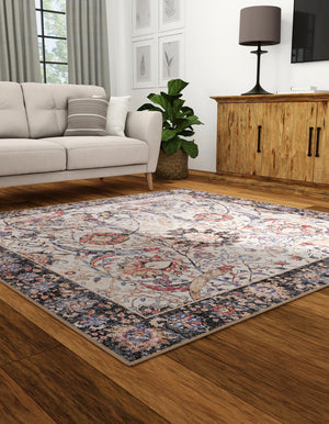Washable Ivory 7' 10 x 7' 10 Timeless Square Area Rug Easy to Clean Stain Resistant & Durable Traditional Classic Vintage Design Carpet for Sale at Rug Engine