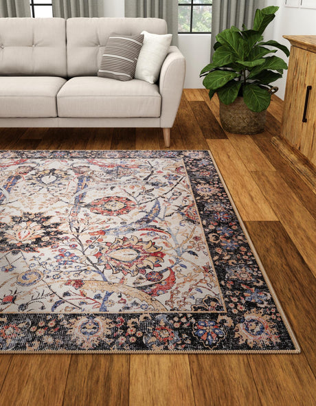 Washable Ivory 7' 10 x 7' 10 Timeless Square Area Rug Easy to Clean Stain Resistant & Durable Traditional Classic Vintage Design Carpet for Sale at Rug Engine