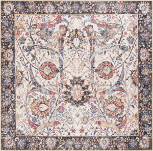 Washable Ivory 7' 10 x 7' 10 Timeless Square Area Rug Easy to Clean Stain Resistant & Durable Traditional Classic Vintage Design Carpet for Sale at Rug Engine