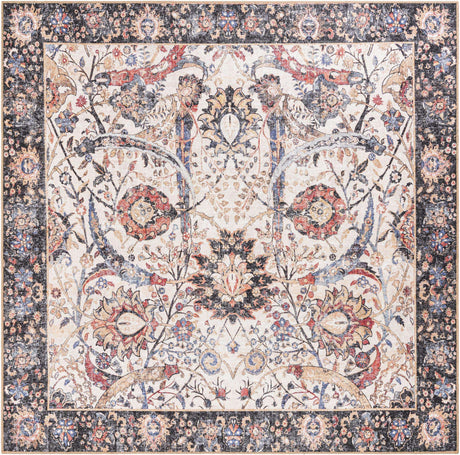 Washable Ivory 7' 10 x 7' 10 Timeless Square Area Rug Easy to Clean Stain Resistant & Durable Traditional Classic Vintage Design Carpet for Sale at Rug Engine