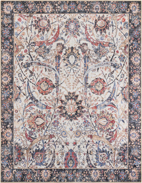 Washable Ivory 7' 10 x 10' Timeless Rectangle Area Rug Easy to Clean Stain Resistant & Durable Traditional Classic Vintage Design Carpet for Sale at Rug Engine