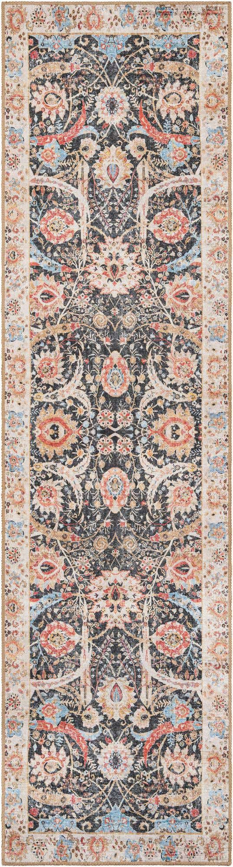 Washable Black 2' 7 x 10' Timeless Runner Area Rug Easy to Clean Stain Resistant & Durable Traditional Classic Vintage Design Carpet for Sale at Rug Engine
