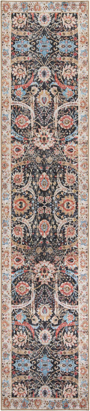 Washable Black 2' 7 x 12' Timeless Runner Area Rug Easy to Clean Stain Resistant & Durable Traditional Classic Vintage Design Carpet for Sale at Rug Engine