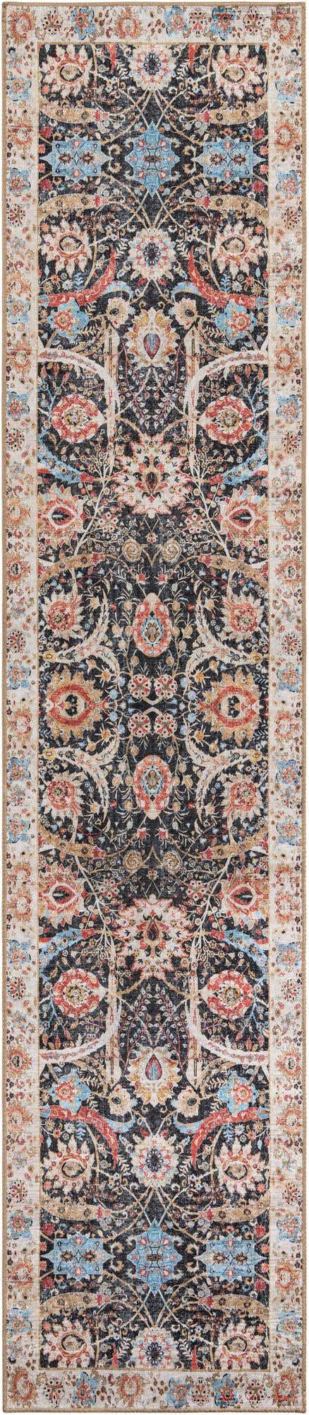Washable Black 2' 7 x 12' Timeless Runner Area Rug Easy to Clean Stain Resistant & Durable Traditional Classic Vintage Design Carpet for Sale at Rug Engine