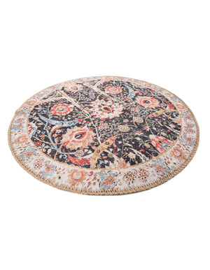 Washable Black 2' x 2' Timeless Round Area Rug Easy to Clean Stain Resistant & Durable Traditional Classic Vintage Design Carpet for Sale at Rug Engine