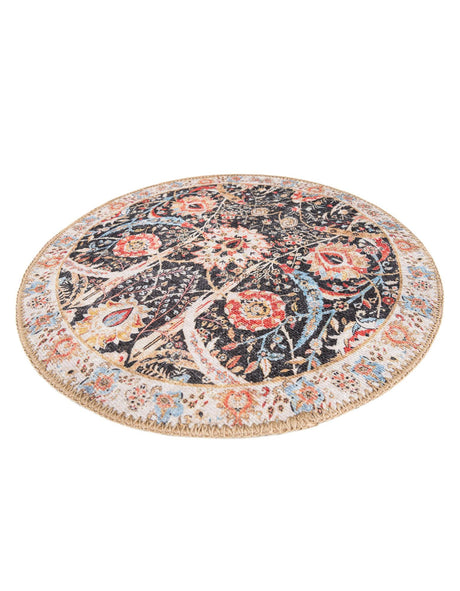 Washable Black 2' x 2' Timeless Round Area Rug Easy to Clean Stain Resistant & Durable Traditional Classic Vintage Design Carpet for Sale at Rug Engine