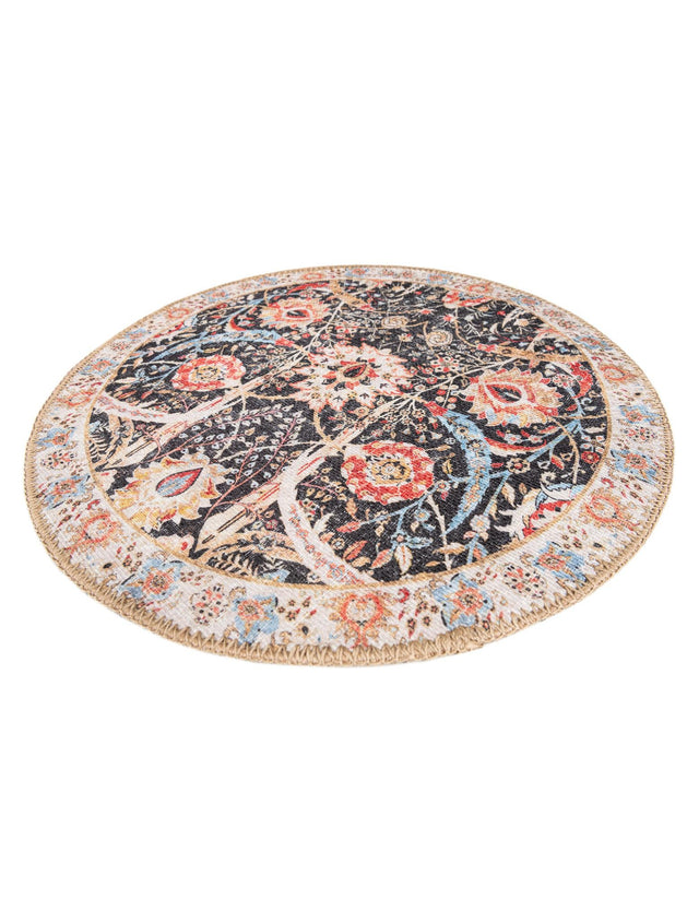Washable Black 2' x 2' Timeless Round Area Rug Easy to Clean Stain Resistant & Durable Traditional Classic Vintage Design Carpet for Sale at Rug Engine