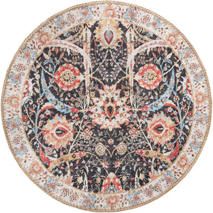 Washable Black 2' x 2' Timeless Round Area Rug Easy to Clean Stain Resistant & Durable Traditional Classic Vintage Design Carpet for Sale at Rug Engine