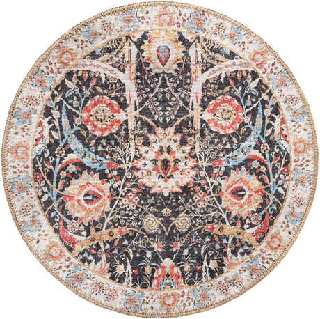 Washable Black 2' x 2' Timeless Round Area Rug Easy to Clean Stain Resistant & Durable Traditional Classic Vintage Design Carpet for Sale at Rug Engine