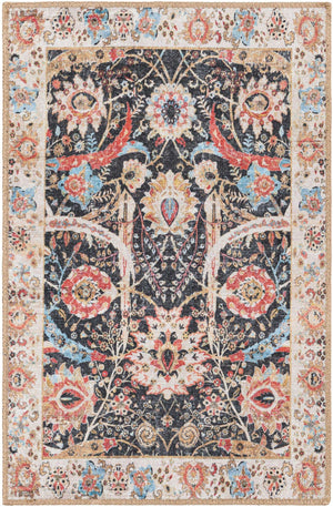 Washable Black 2' x 3' 1 Timeless Rectangle Area Rug Easy to Clean Stain Resistant & Durable Traditional Classic Vintage Design Carpet for Sale at Rug Engine
