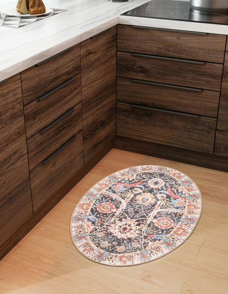 Washable Black 2' x 3' 1 Timeless Oval Area Rug Easy to Clean Stain Resistant & Durable Traditional Classic Vintage Design Carpet for Sale at Rug Engine