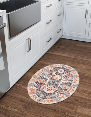 Washable Black 2' x 3' 1 Timeless Oval Area Rug Easy to Clean Stain Resistant & Durable Traditional Classic Vintage Design Carpet for Sale at Rug Engine