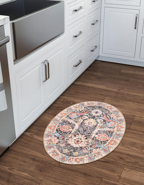 Washable Black 2' x 3' 1 Timeless Oval Area Rug Easy to Clean Stain Resistant & Durable Traditional Classic Vintage Design Carpet for Sale at Rug Engine