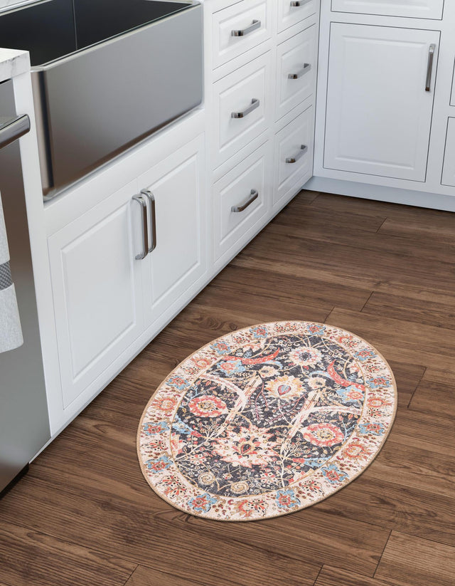 Washable Black 2' x 3' 1 Timeless Oval Area Rug Easy to Clean Stain Resistant & Durable Traditional Classic Vintage Design Carpet for Sale at Rug Engine