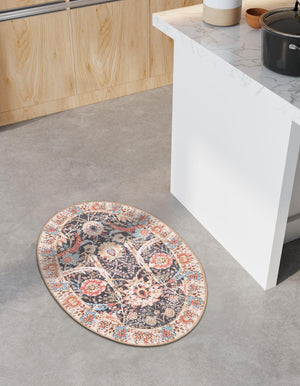 Washable Black 2' x 3' 1 Timeless Oval Area Rug Easy to Clean Stain Resistant & Durable Traditional Classic Vintage Design Carpet for Sale at Rug Engine