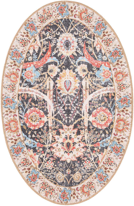Washable Black 2' x 3' 1 Timeless Oval Area Rug Easy to Clean Stain Resistant & Durable Traditional Classic Vintage Design Carpet for Sale at Rug Engine