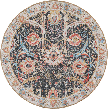Washable Black 3' 6 x 3' 6 Timeless Round Area Rug Easy to Clean Stain Resistant & Durable Traditional Classic Vintage Design Carpet for Sale at Rug Engine