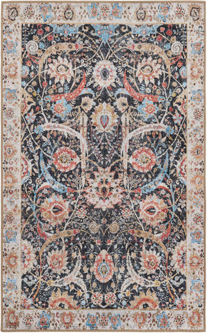 Washable Black 3' 6 x 5' 6 Timeless Rectangle Area Rug Easy to Clean Stain Resistant & Durable Traditional Classic Vintage Design Carpet for Sale at Rug Engine