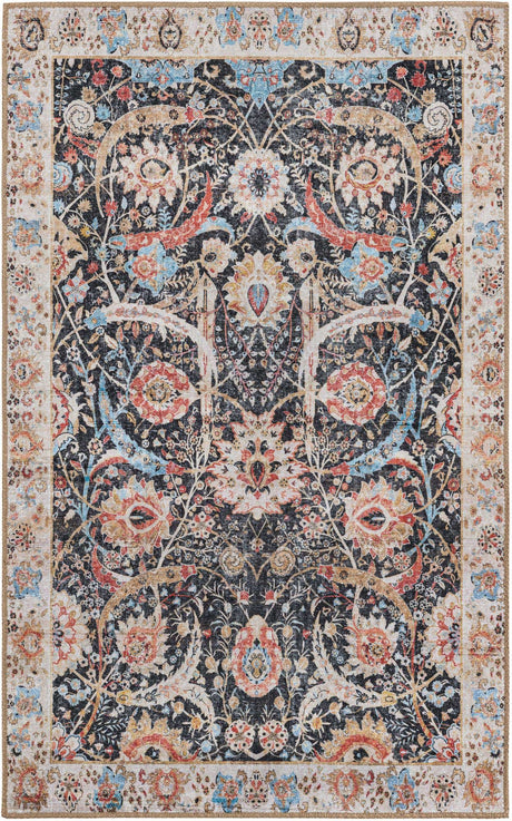 Washable Black 3' 6 x 5' 6 Timeless Rectangle Area Rug Easy to Clean Stain Resistant & Durable Traditional Classic Vintage Design Carpet for Sale at Rug Engine