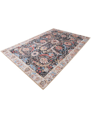 Washable Black 4' 1 x 6' 1 Timeless Rectangle Area Rug Easy to Clean Stain Resistant & Durable Traditional Classic Vintage Design Carpet for Sale at Rug Engine