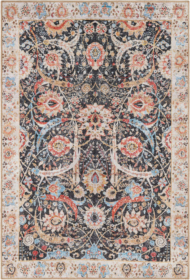 Washable Black 4' 1 x 6' 1 Timeless Rectangle Area Rug Easy to Clean Stain Resistant & Durable Traditional Classic Vintage Design Carpet for Sale at Rug Engine