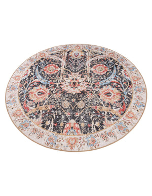 Washable Black 5' 1 x 5' 1 Timeless Round Area Rug Easy to Clean Stain Resistant & Durable Traditional Classic Vintage Design Carpet for Sale at Rug Engine