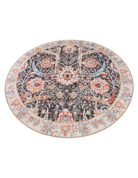 Washable Black 5' 1 x 5' 1 Timeless Round Area Rug Easy to Clean Stain Resistant & Durable Traditional Classic Vintage Design Carpet for Sale at Rug Engine