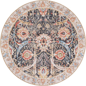 Washable Black 5' 1 x 5' 1 Timeless Round Area Rug Easy to Clean Stain Resistant & Durable Traditional Classic Vintage Design Carpet for Sale at Rug Engine