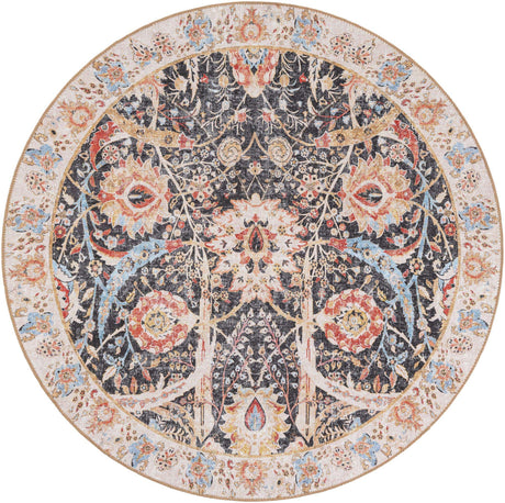 Washable Black 5' 1 x 5' 1 Timeless Round Area Rug Easy to Clean Stain Resistant & Durable Traditional Classic Vintage Design Carpet for Sale at Rug Engine
