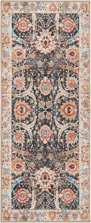 Washable Black 2' x 5' 1 Timeless Runner Area Rug Easy to Clean Stain Resistant & Durable Traditional Classic Vintage Design Carpet for Sale at Rug Engine