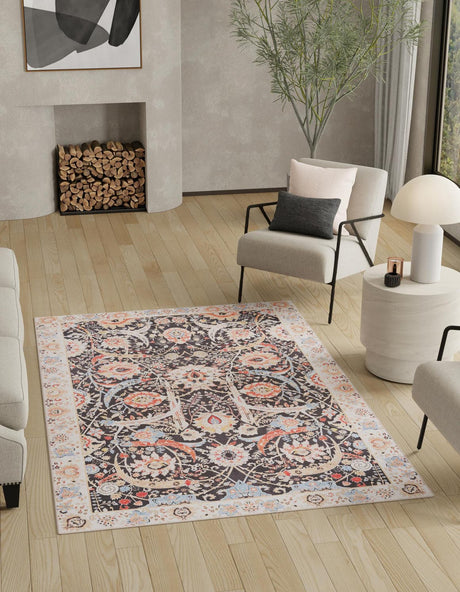 Washable Black 8' 4 x 12' Timeless Rectangle Area Rug Easy to Clean Stain Resistant & Durable Traditional Classic Vintage Design Carpet for Sale at Rug Engine
