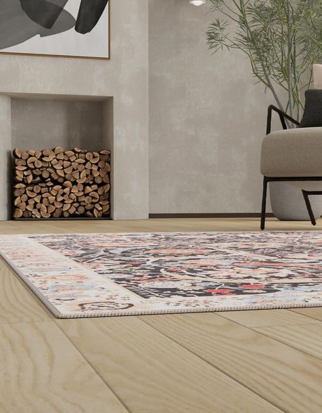 Washable Black 5' 1 x 8' Timeless Rectangle Area Rug Easy to Clean Stain Resistant & Durable Traditional Classic Vintage Design Carpet for Sale at Rug Engine