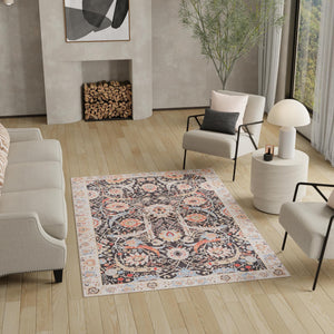 Washable Black 9' 5 x 13' 1 Timeless Rectangle Area Rug Easy to Clean Stain Resistant & Durable Traditional Classic Vintage Design Carpet for Sale at Rug Engine