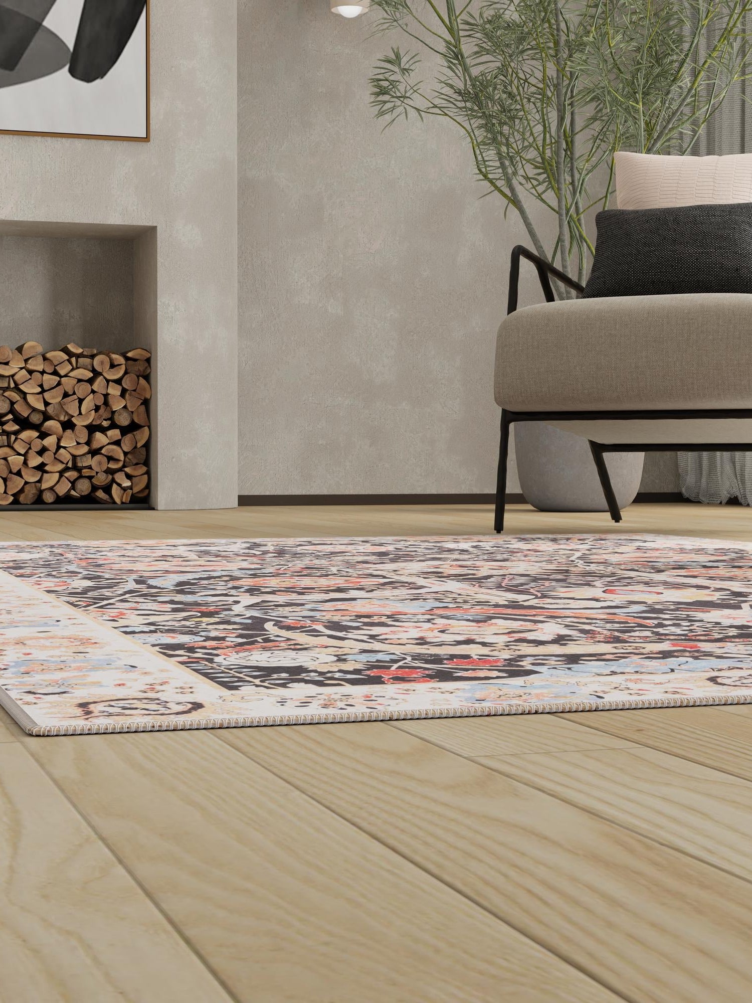 Washable Black 7' 10 x 10' Timeless Rectangle Area Rug Easy to Clean Stain Resistant & Durable Traditional Classic Vintage Design Carpet for Sale at Rug Engine