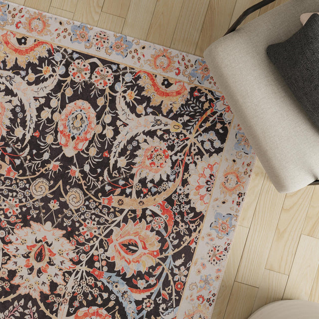 Washable Black 2' x 3' 1 Timeless Rectangle Area Rug Easy to Clean Stain Resistant & Durable Traditional Classic Vintage Design Carpet for Sale at Rug Engine