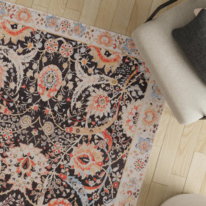 Washable Black 4' 1 x 6' 1 Timeless Rectangle Area Rug Easy to Clean Stain Resistant & Durable Traditional Classic Vintage Design Carpet for Sale at Rug Engine