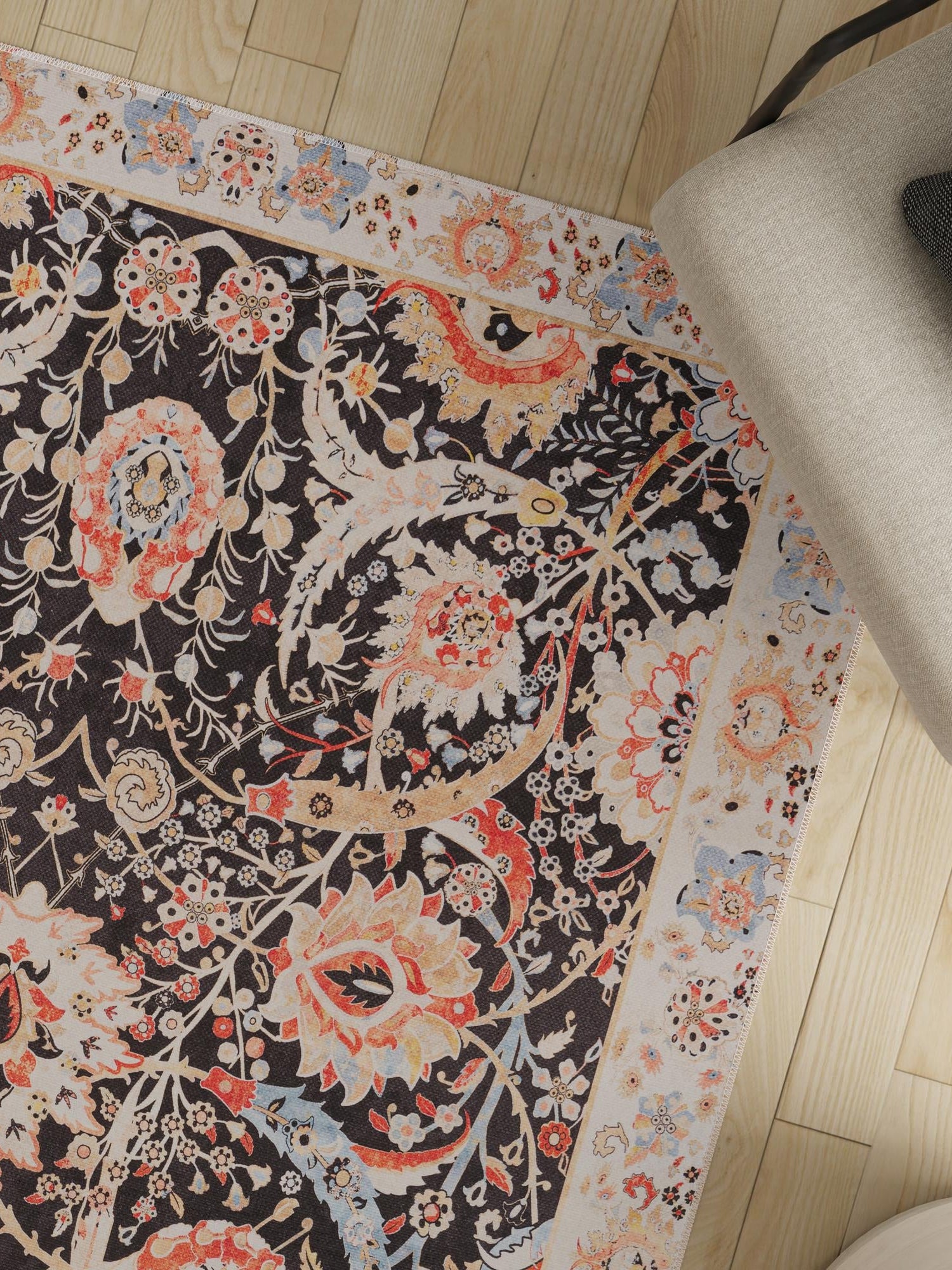 Washable Black 9' 5 x 13' 1 Timeless Rectangle Area Rug Easy to Clean Stain Resistant & Durable Traditional Classic Vintage Design Carpet for Sale at Rug Engine