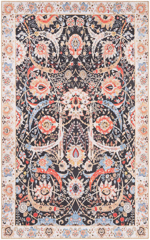 Washable Black 5' 1 x 8' Timeless Rectangle Area Rug Easy to Clean Stain Resistant & Durable Traditional Classic Vintage Design Carpet for Sale at Rug Engine