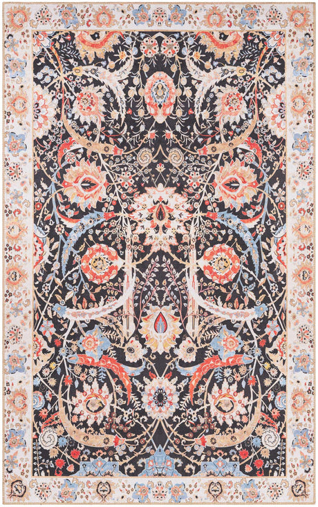 Washable Black 5' 1 x 8' Timeless Rectangle Area Rug Easy to Clean Stain Resistant & Durable Traditional Classic Vintage Design Carpet for Sale at Rug Engine